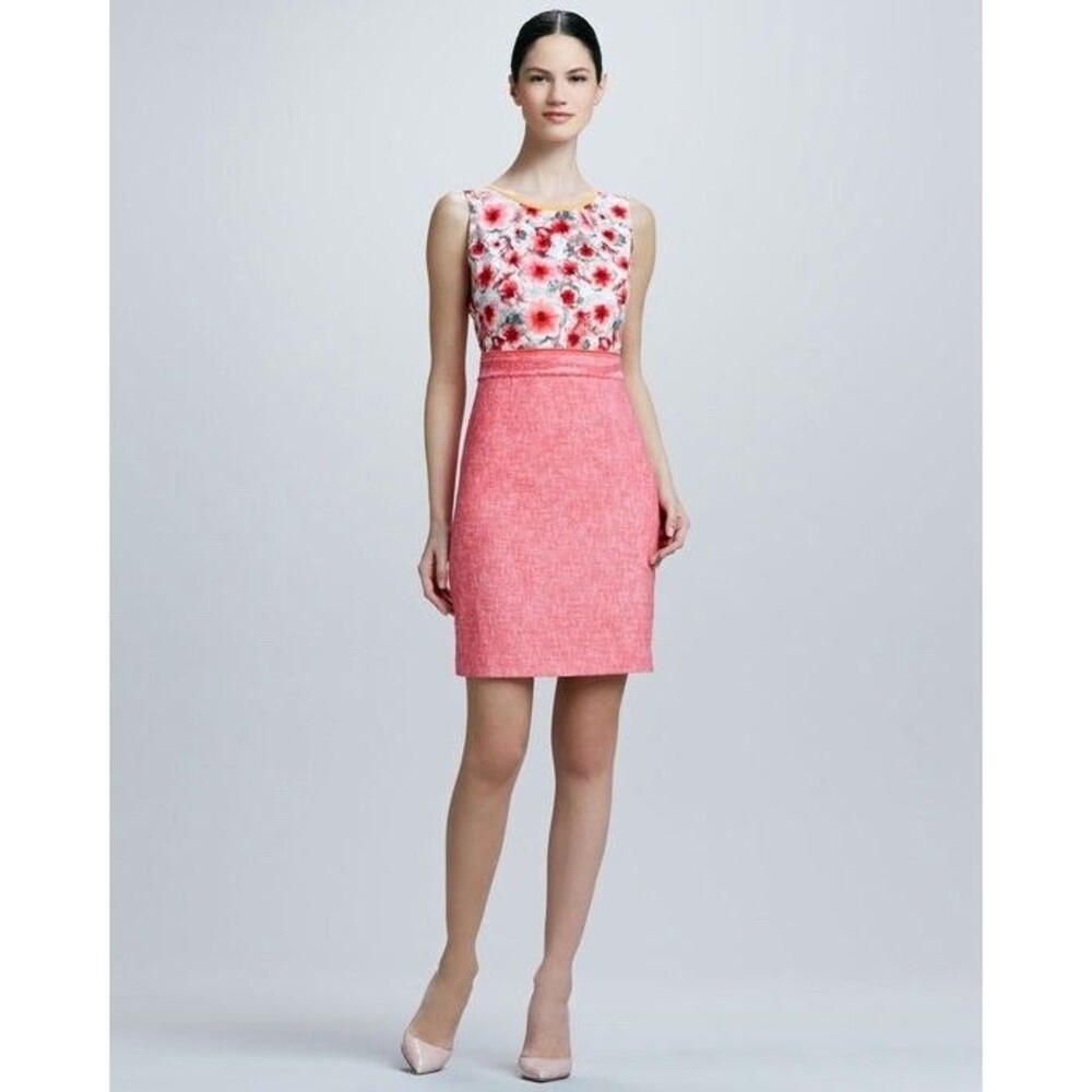 ELIE TAHARI New Floral Twill Scoop Neck Sheath Marina Dress Painted Lady Size 4